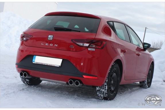 Fox Edelstahl Duplex Sportauspuff-Komplettanlage ab Kat Seat Leon 5F 1.2l 1.4l + 1.6-2.0l TDI ab 2012 (Mod. mit Einzelradaufhängung) je 2x80mm rund eingerollt abgeschrägt: SE042015-130ANL