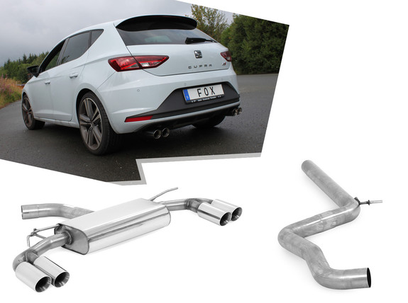 Fox Edelstahl Duplex Racing-Komplettanlage ab Kat Seat Leon 5F Cupra 300 je 2x80mm rund doppelwandig abgeschrägt: SE042185-290ANLR