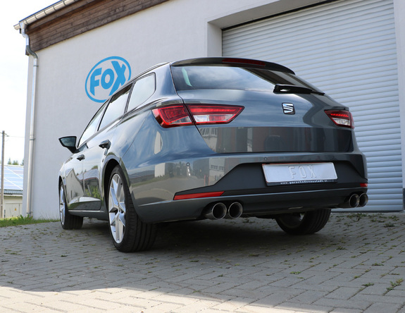 Fox Edelstahl Duplex Racing-Komplettanlage ab Kat Seat Leon ST 5F 1.2l 1.4l 1.8l (Mod. mit Starrachse) je 2x90mm rund doppelwandig abgeschrägt: SE042113-292ANLR
