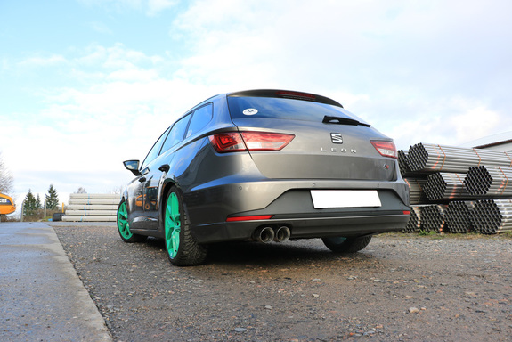 FOX Edelstahl Sportauspuff Seat Leon ST 5F 1.4l 1.8l (Mod. mit Einzelradaufhängung) ab 2013 2x90mm rund doppelwandig abgeschrägt: SE042151-292