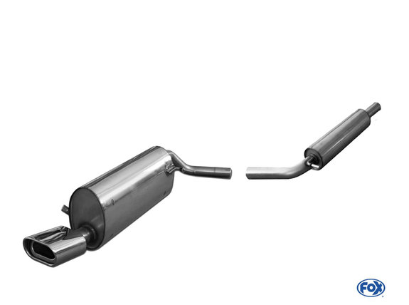 Fox Edelstahl Sportauspuff-Komplettanlage ab Kat Skoda Fabia 5J Schrägheck ab 2007 135x80mm flachoval eingerollt abgeschrägt mit Absorber: SK050002-593ANL2