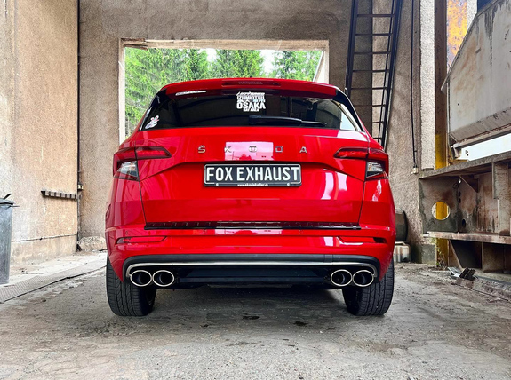 FOX Edelstahl Duplex Racing-Komplettanlage ab OPF Skoda Karoq 2.0l TSI je 2x115x85mm oval eingerollt abgeschrägt: SK130005-346ANLR