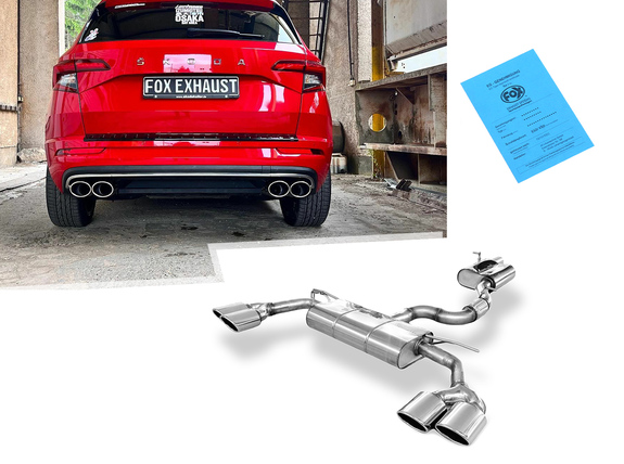 FOX Edelstahl Duplex Sportauspuff-Komplettanlage ab OPF Skoda Karoq 2.0l TSI je 2x115x85mm oval eingerollt abgeschrägt: SK130005-346ANL