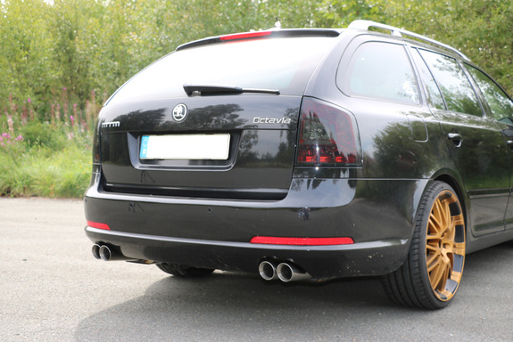 FOX Edelstahl Duplex Sportauspuffanlage ab Kat. Skoda Octavia RS 1Z je 2x76mm rund doppelwandig abgeschrägt: SK061023-288ANL