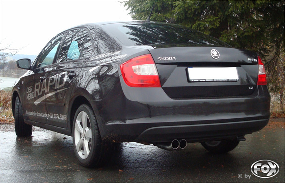 Fox Edelstahl Sportauspuff-Komplettanlage ab Kat. Skoda Rapid 2x76mm DTM scharf gerade: SK110002-166ANL