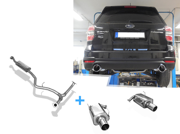 FOX Edelstahl Duplex Sportauspuff-Komplettanlage ab Kat Subaru Forester SJ ab Bj. 2012 je 114mm rund eingerollt: SU053003-055ANL