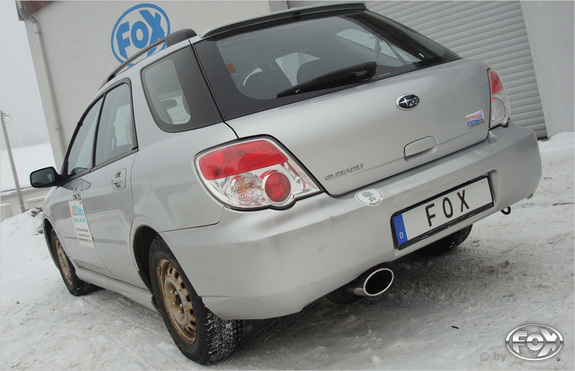 Fox Edelstahl Sportauspuff-Komplettanlage ab Kat Subaru Impreza GD GG 1.5l 140x90mm oval eingerollt abgeschrägt mit langer Tulpe: SU040031-751ANL