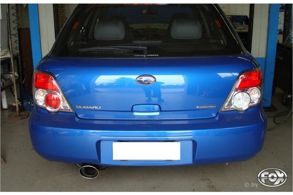 Fox Edelstahl Sportauspuff-Komplettanlage ab Kat Subaru Impreza GD GG 2.0l 129x106mm oval eingerollt abgeschrägt mit Absorber: SU040021-369ANL1