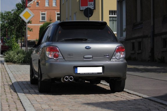 Fox Edelstahl Sportauspuff Subaru Impreza WRX inkl. STI GD u. GG 2x80mm rund eingerollt gerade mit Absorber: SU041002-070