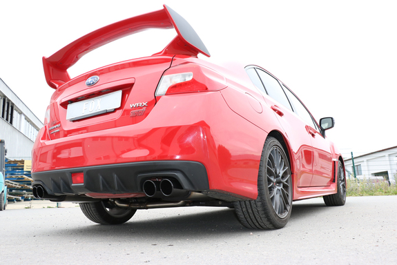 FOX Edelstahl Duplex Sportauspuffanlage ab Kat Subaru WRX STI Stufenheck ab 2014 je 2x90mm rund eingerollt in schwarz: SU044014-052SANL
