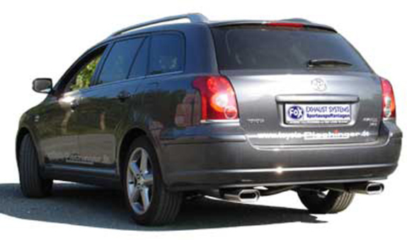 Fox Edelstahl Duplex Sportauspuff Toyota Avensis T25 2.2 D-Cat Combi 160x80mm flachoval eingerollt abgeschrägt mit Absorber: TO151003-597