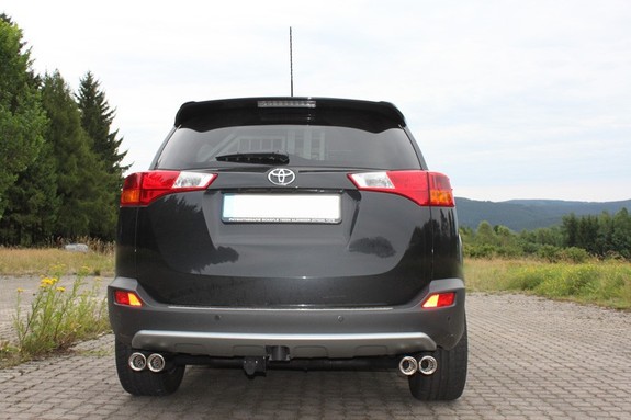 FOX Edelstahl Duplex Sportauspuff-Komplettanlage ab Kat Toyota RAV4 IV Diesel ab 2013 je 2x80mm rund eingerollt abgeschrägt mit Absorber: TO113013-150ANL