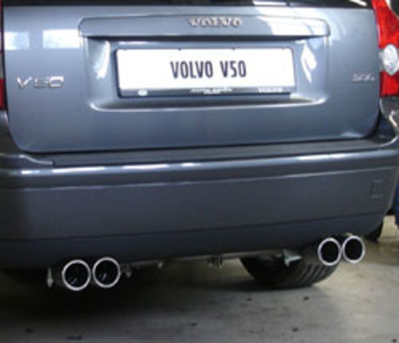 Fox Edelstahl Sportauspuff-Komplettanlage ab Kat Volvo V50 u. S40 II 2x76mm rund eingerollt gerade mit Absorber