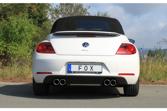 Fox Edelstahl Duplex Sportauspuff-Komplettanlage ab Kat VW Beetle inkl. Cabrio Typ 5C 1.2l (Mod. mit Einzelradaufhängung) je 2x90mm rund eingerollt abgeschrägt: VW101085-132ANL
