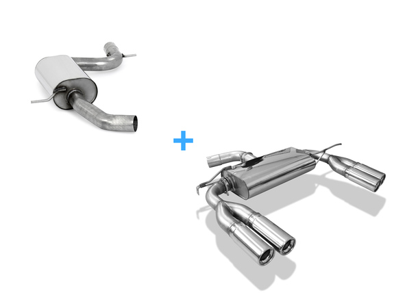 Fox Edelstahl Duplex Sportauspuff-Komplettanlage ab Kat VW Eos 2.0l TFSI 2x80mm rund eingerollt gerade mit Absorber: VW190015-070ANL1