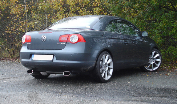 Fox Edelstahl Duplex Sportauspuff-Komplettanlage ab Kat VW Eos 160x80mm DTM flachoval eingerollt gerade mit Absorber: VW190005-637ANL