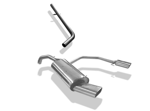 Fox Edelstahl Duplex Racing-Komplettanlage ab Kat. VW Golf 4 135x80mm flachoval eingerollt abgeschrägt mit Absorber: VW053014-593ANLR