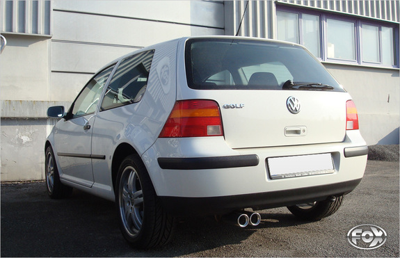 Fox Edelstahl Racing-Komplettanlage ab Kat. VW Golf 4 2x76mm rund eingerollt gerade mit Absorber: VW053002-068ANLR