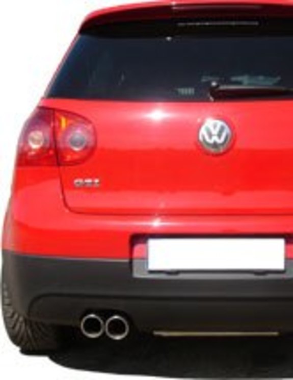 Fox Edelstahl Sportauspuff VW Golf 5 TSI 2x76mm rund eingerollt abgeschrägt mit Absorber: VW054117-148