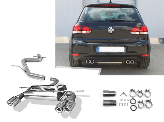 Fox Edelstahl Duplex Racing-Komplettanlage ab Kat. VW Golf 6 2x80mm rund eingerollt gerade mit Absorber: VW055025-070ANLR