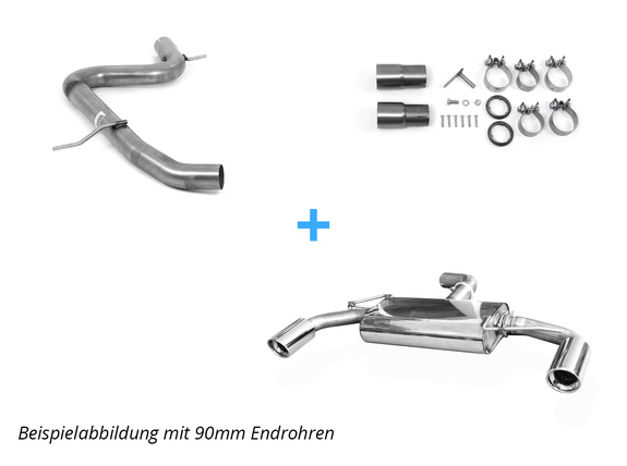 Fox Edelstahl Duplex Racing-Komplettanlage ab Kat. VW Golf 6 GTD 1x100mm rund eingerollt abgeschrägt mit Absorber: VW055095-153ANLR1