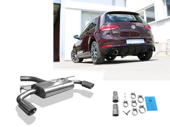 Fox Edelstahl Duplex Sportauspuff VW Golf 7 Facelift ab Bj. 2017 in GTI-Optik je 114mm rund doppelwandig abgeschrägt: VW056175-295 Fox Edelstahl Duplex Sportauspuff VW Golf 7 Facelift ab Bj. 2017 in GTI-Optik je 114mm rund doppelwandig abgeschrägt: VW056175-295