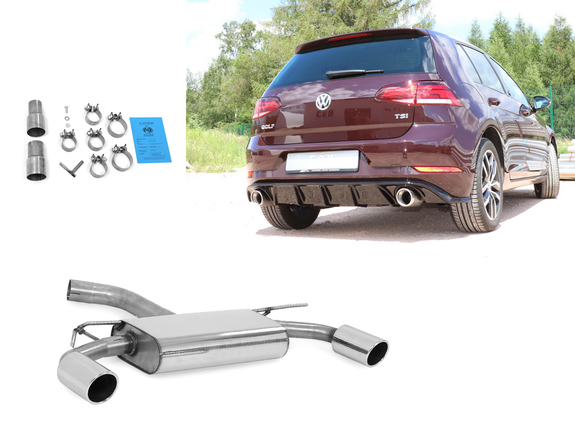 Fox Edelstahl Duplex Sportauspuff VW Golf 7 Facelift ab Bj.2017 in GTI-Optik je 100mm rund eingerollt abgeschrägt: VW056175-133 Fox Edelstahl Duplex Sportauspuff VW Golf 7 Facelift ab Bj.2017 in GTI-Optik je 100mm rund eingerollt abgeschrägt: VW056175-133