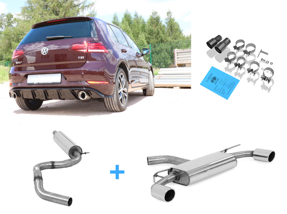 Fox Edelstahl Duplex Sportauspuff-Komplettanlage ab Kat VW Golf 7 Facelift ab Bj.2017 in GTI-Optik je 100mm rund eingerollt abgeschrägt: VW056155-133ANL Fox Edelstahl Duplex Sportauspuff-Komplettanlage ab Kat VW Golf 7 Facelift ab Bj.2017 in GTI-Optik je 100mm rund eingerollt abgeschrägt: VW056155-133ANL