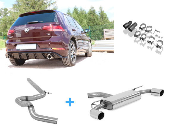 Fox Edelstahl Duplex Racing-Komplettanlage ab Kat VW Golf 7 Facelift ab Bj.2017 in GTI-Optik je 100mm rund eingerollt abgeschrägt: VW056155-133ANLR Fox Edelstahl Duplex Racing-Komplettanlage ab Kat VW Golf 7 Facelift ab Bj.2017 in GTI-Optik je 100mm rund eingerollt abgeschrägt: VW056155-133ANLR