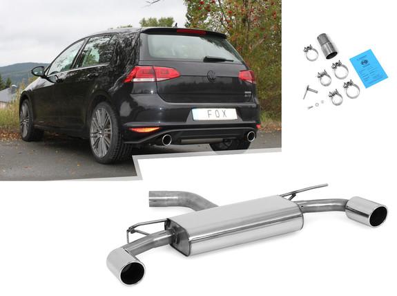 Fox Edelstahl Duplex Sportauspuff VW Golf 7 GTI je 100mm rund eingerollt abgeschrägt