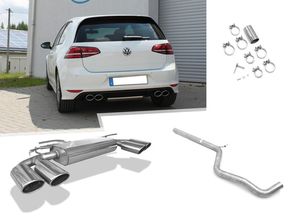 Fox Edelstahl Duplex Racing-Komplettanlage ab Kat VW Golf 7 GTI in R-Optik je 2x115x85mm oval eingerollt abgeschrägt