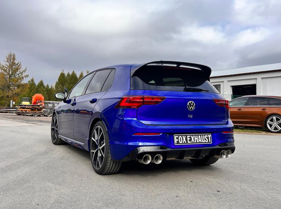 FOX Edelstahl Duplex Sportauspuff-Komplettanlage ab OPF VW Golf 8 R je 2x100mm rund doppelwandig abgeschrägt mit Absorber: VW057025-294P