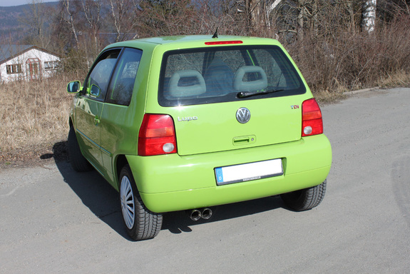 FOX Edelstahl Sportauspuff-Komplettanlage ab Kat VW Lupo 2x76mm rund doppelwandig abgeschrägt: SE010001-288ANL2