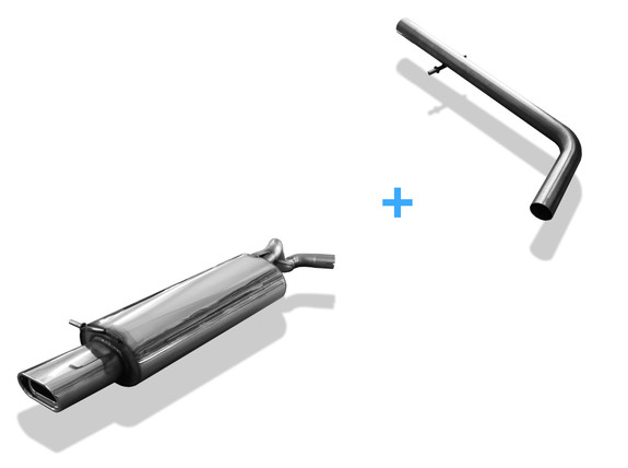 Fox Edelstahl Racing-Komplettanlage ab Kat. VW New Beetle 1C 9C u. Cabrio 1Y 135x80mm flachoval eingerollt abgeschrägt mit Absorber: VW100002-593ANLR