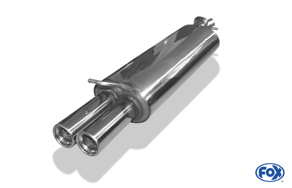 Fox Edelstahl Sportauspuff VW New Beetle 9C 1C & Cabrio 1Y 9C 2x76mm rund eingerollt gerade mit Absorber: VW100002-068