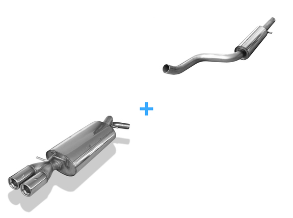 Fox Edelstahl Sportauspuff-Komplettanlage ab Kat (Ø63,5mm-System) VW New Beetle 1C 9C u. Cabrio 1Y 2x76mm rund eingerollt gerade mit Absorber: VW100031-068ANL