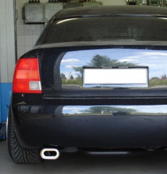 Fox Edelstahl Racing-Komplettanlage ab Kat VW Passat 3B 3BG 135x80mm flachoval eingerollt abgeschrägt mit Absorber