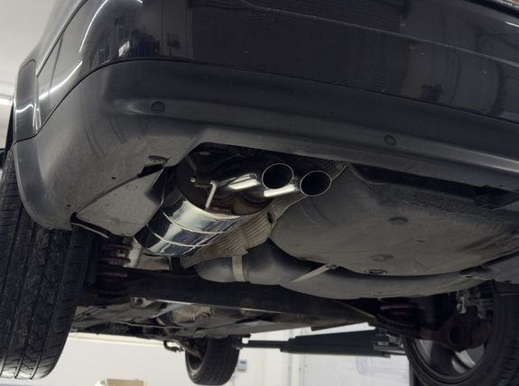 Fox Edelstahl Sportauspuff-Komplettanlage ab Kat VW Passat 3B 3BG 2x63mm rund Dieseloptik nach unten gebogen: VW023002-724ANL