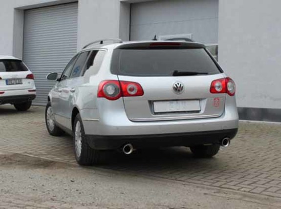 Fox Edelstahl Duplex Komplettanlage ab Kat VW Passat 3C B6 4motion je 100mm rund eingerollt abgeschrägt mit Absorber: VW024073-153ANL