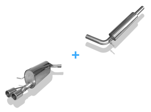 Fox Edelstahl Sportauspuff-Komplettanlage ab Kat. VW Polo 6R 1.4 GT u. GTI 2x76mm rund eingerollt gerade: VW044051-048ANL