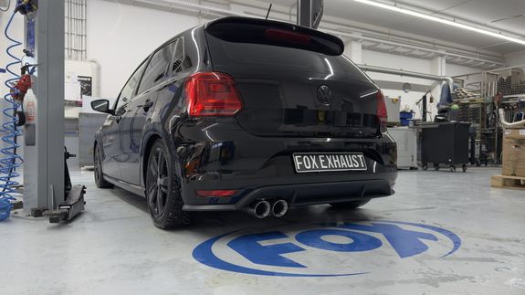 Fox Edelstahl Racing-Komplettanlage ab Kat VW Polo 5 Typ 6R 6C 2x90mm rund doppelwandig abgeschrägt: VW044001-292xANLR