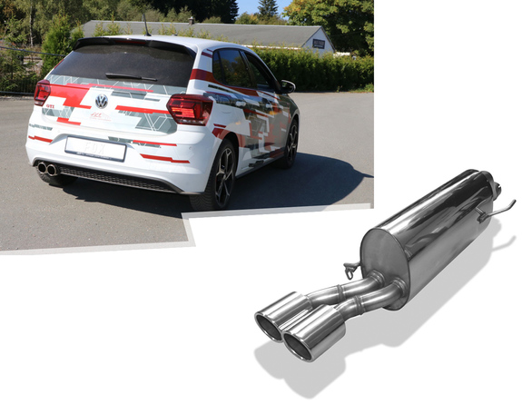 FOX Edelstahl Sportauspuff VW Polo 6 GTI Typ AW 2x90mm rund eingerollt abgeschrägt: VW045022-132