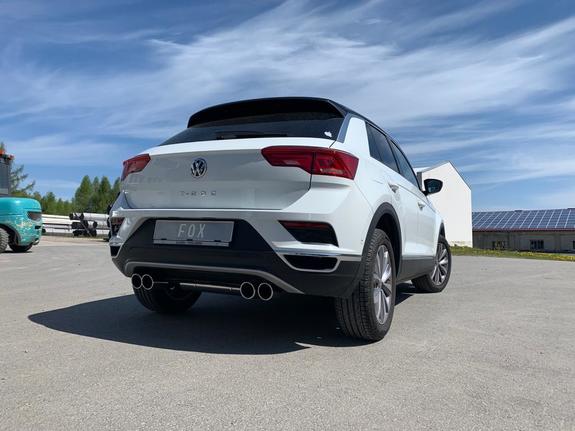 FOX Edelstahl Duplex Racing-Komplettanlage ab Kat VW T-Roc 1.0 TSI je 2x90mm rund eingerollt abgeschrägt: VW250005-132ANLR