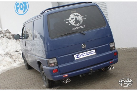 Fox Edelstahl Duplex Sportauspuff-Komplettanlage ab Kat VW T4 Bus Transporter Caravelle Multivan 2x80mm rund eingerollt gerade mit Absorber: VW130082-070ANL