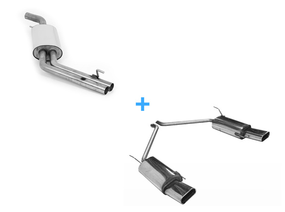 Fox Edelstahl Duplex Sportauspuff-Komplettanlage ab Kat VW T4 Bus Transporter Caravelle Multivan 160x80mm flachoval eingerollt abgeschrägt mit Absorber: VW130093-597ANL