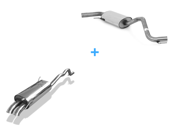 Fox Edelstahl Sportauspuff-Komplettanlage ab Kat VW T4 Syncro ab 90 2x63mm Dieseloptik scharf 45° nach unten gebogen: VW130022-724ANL