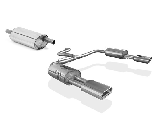 Fox Edelstahl Duplex Sportauspuff-Komplettanlage ab Kat VW T5 Bus 160x80mm flachoval eingerollt abgeschrägt mit Absorber: VW131004-597ANL1