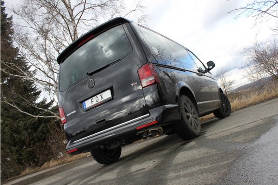 Fox Edelstahl Racing-Komplettanlage ab Kat. VW T5 Bus 2x63mm Dieseloptik scharf 45° nach unten gebogen