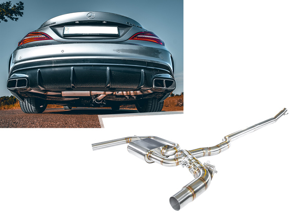 Hurricane V2 Edelstahl Duplex Sportauspuff-Komplettanlage ab Kat mit Klappensteuerung Mercedes CLA45 AMG C117 X117 für originalen Endrohrausgang: HE-MECL-1-V2ANL