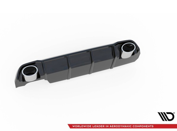 Maxton Heckeinsatz Diffusor schwarz glanz mit Endrohr-Attrappen für Peugeot 308 II SW: PE-308-2F-SW-RS1G+CHROME